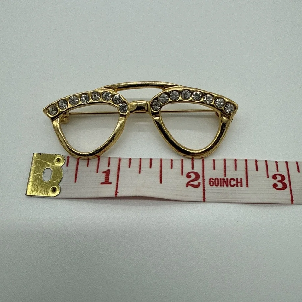 Eyeglasses Vintage Pin Gold‎ Tone Jeweled Glasses